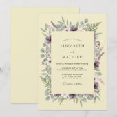 Invitation Mariage Romantique Botanique Violet (Devant / Derrière)