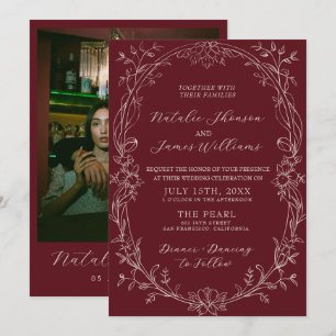 Invitation Mariage Romantique Bourgeois Floral Burgundy Argen