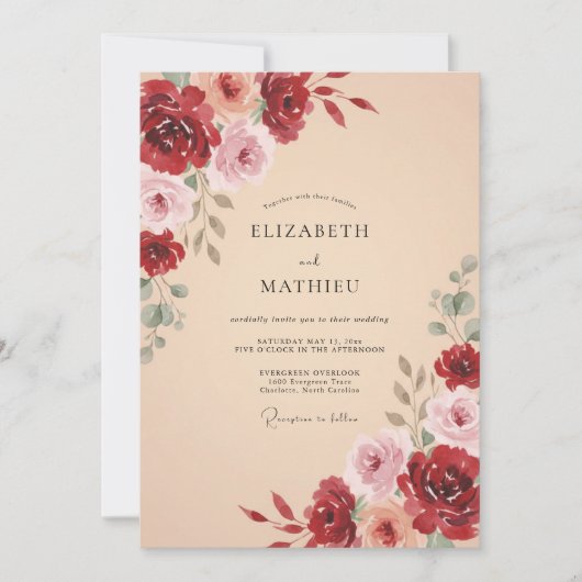 Invitation Mariage Romantique Bourguignon Enchanté (Devant)
