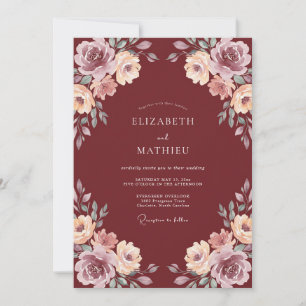 Invitation Mariage Romantique Bourguignon Fleurissant