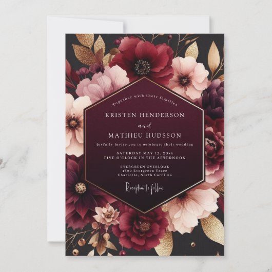 Invitation Mariage Romantique Bourguignon Profond (Devant)