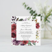 Invitation Mariage romantique bourguignon rouge et violet (Debout devant)