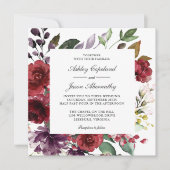 Invitation Mariage romantique bourguignon rouge et violet (Devant)