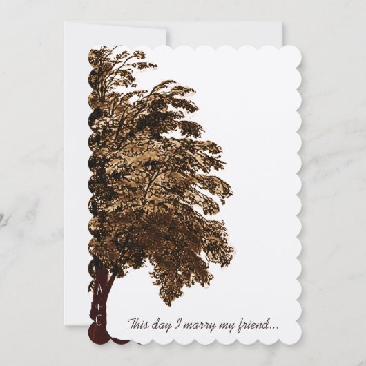 Invitation Mariage romantique Brown en chêne (Dos)