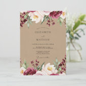 Invitation Mariage Romantique Burgundy Bloom (Debout devant)