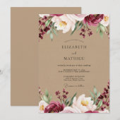Invitation Mariage Romantique Burgundy Bloom (Devant / Derrière)