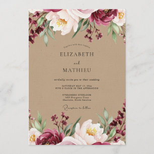 Invitation Mariage Romantique Burgundy Bloom