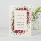 Invitation Mariage Romantique Burgundy Bloom (Debout devant)