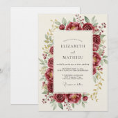 Invitation Mariage Romantique Burgundy Bloom (Devant / Derrière)