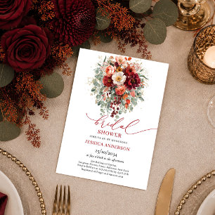 Invitation Mariage romantique burgundy or eucalyptus automnal