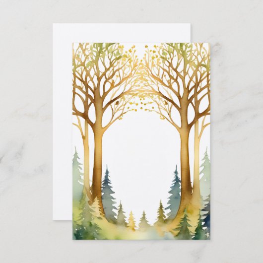 Invitation mariage romantique cadre d'entrée forêt or vert (Devant / Derrière)