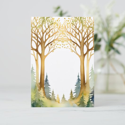Invitation mariage romantique cadre d'entrée forêt or vert (Debout devant)