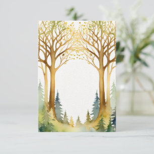 Invitation mariage romantique cadre d'entrée forêt or vert