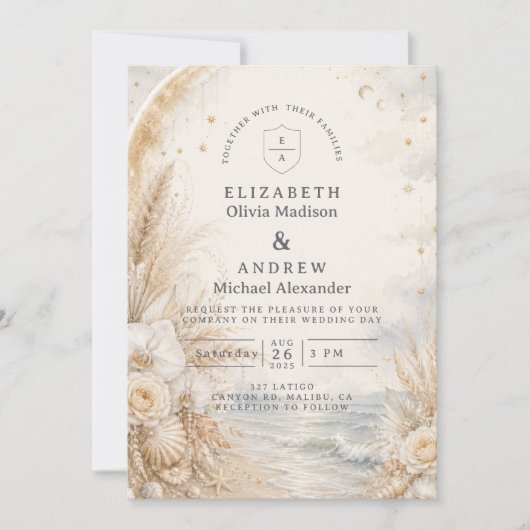 Invitation Mariage romantique céleste sur la plage (Devant)
