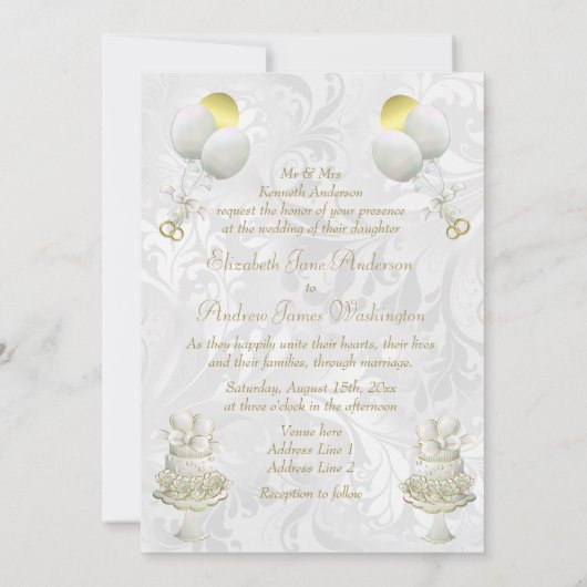 Invitation Mariage romantique cloches et bouffées de champagn (Dos)