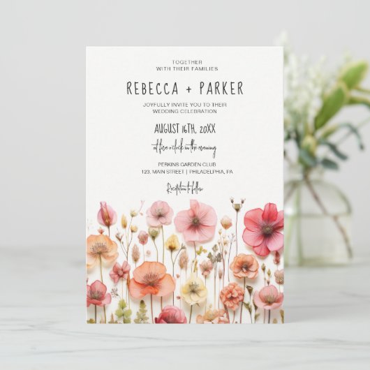 Invitation Mariage romantique code qr RSVP dos (Debout devant)