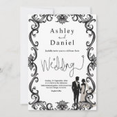 Invitation Mariage Romantique Couple Noir Et Blanc Élégant (Devant)