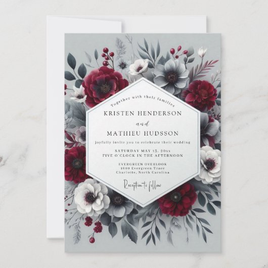 Invitation Mariage Romantique Crépusculaire à Fleur Rouge Cra (Devant)