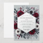 Invitation Mariage Romantique Crépusculaire à Fleur Rouge Cra (Devant / Derrière)