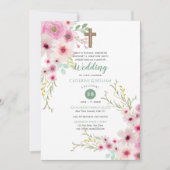 Invitation MARIAGE Romantique croisé invite le rose floral (Devant)