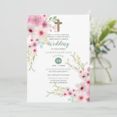 Invitation MARIAGE Romantique croisé invite le rose floral (Debout devant)