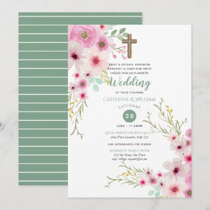 Invitation MARIAGE Romantique croisé invite le rose floral