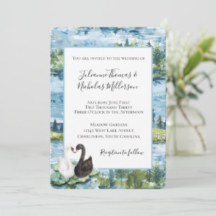 Invitation Mariage Romantique Cygnes Lac Nymphéas