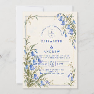 Invitation Mariage romantique dans un jardin de jacinthes ble