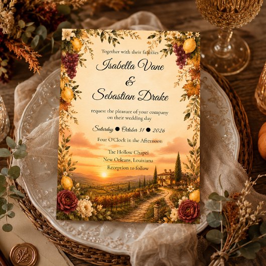 Invitation Mariage Romantique d'Automne Tuscan Rustique