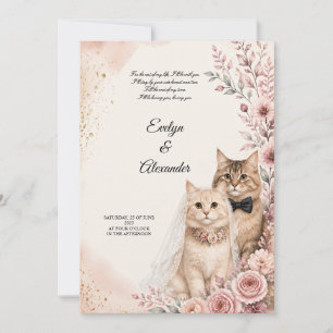 Invitation Mariage Romantique de Chat aux Roses Roses Pêches