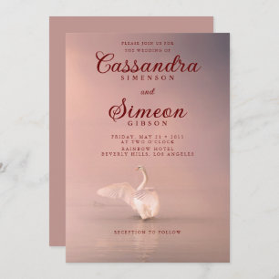 Invitation Mariage romantique de cygne rose
