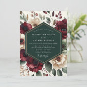 Invitation Mariage romantique de fleurs bordeaux (Debout devant)