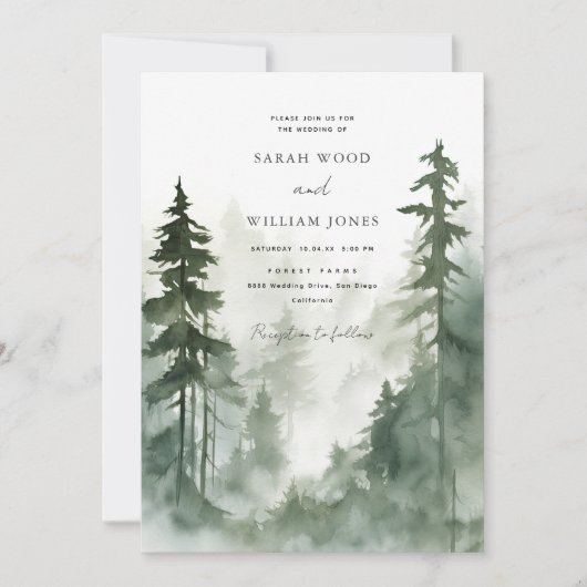 Invitation Mariage romantique de forêt verte sauvage (Devant)