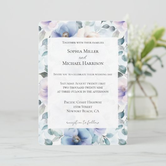 Invitation Mariage romantique de jolies fleurs de lavande (Debout devant)