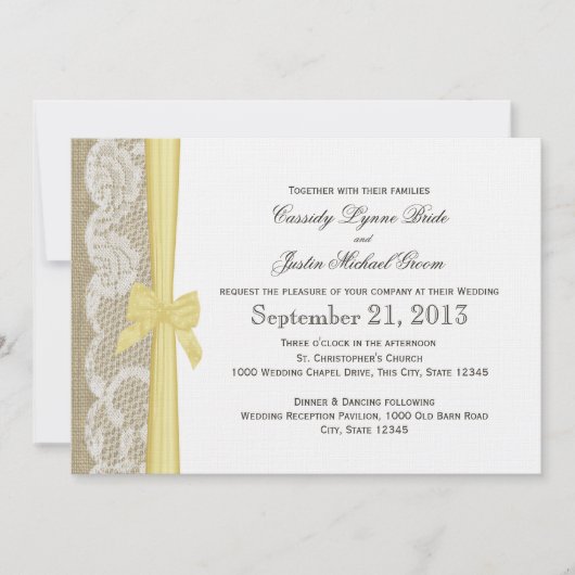 Invitation Mariage romantique de la dentelle et de la cordes (Devant)