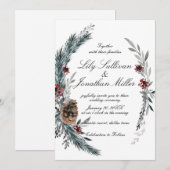Invitation Mariage romantique de la vigne d'hiver Fir Floral (Devant / Derrière)