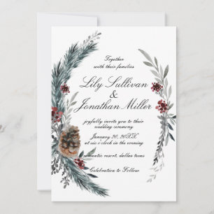 Invitation Mariage romantique de la vigne d'hiver Fir Floral 
