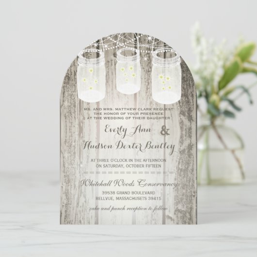 Invitation Mariage romantique de luciole Mason Jar (Debout devant)