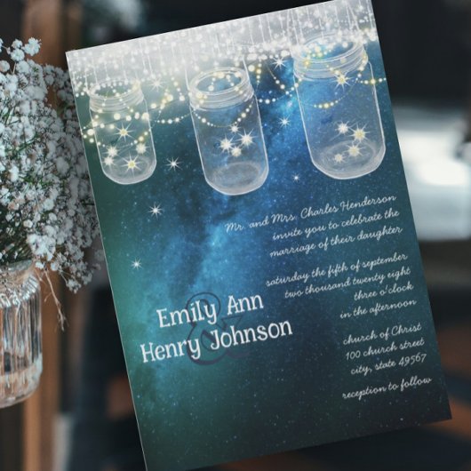 Invitation Mariage romantique de luciole Mason Jar