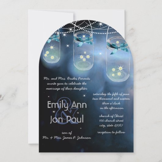 Invitation Mariage romantique de luciole Mason Jar (Devant)