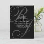 Invitation Mariage romantique de Monogramme noir et blanc (Debout devant)