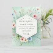 Invitation Mariage Romantique de Prairie Florale à la Menthe (Debout devant)