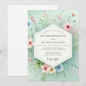 Invitation Mariage Romantique de Prairie Florale à la Menthe (Devant / Derrière)