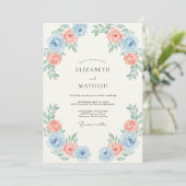 Invitation Mariage Romantique de Printemps Bleu Clair et Pêch (Debout devant)