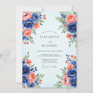 Invitation Mariage Romantique de Printemps Bleu Marine