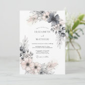 Invitation Mariage Romantique de Printemps Gris Charbon (Debout devant)