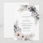 Invitation Mariage Romantique de Printemps Gris Charbon (Devant / Derrière)
