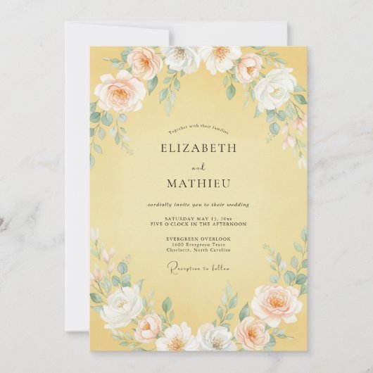 Invitation Mariage Romantique de Printemps Jaune Crème (Devant)