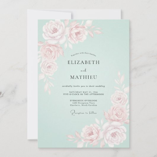 Invitation Mariage Romantique de Printemps Rose Menthe (Devant)
