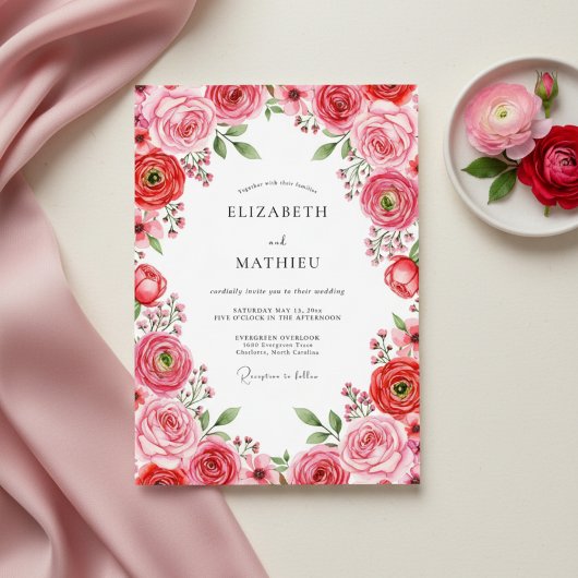 Invitation Mariage Romantique de Printemps Rouge Baigné